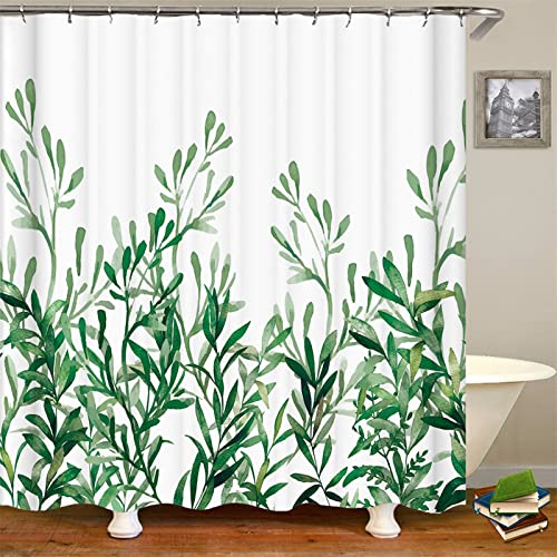 Textil Duschvorhang 180x200 Grün Weiß Duschvorhang Badewanne,Dschungel Duschvorhang Blätter Duschvorhang Antischimmel Groß Shower Curtain Polyester Cover