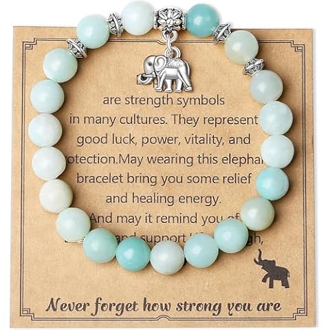 MAIBAOTA Elephant Gifts for Women Elephant Bracelet Beaded Bracelets for Women Inspirational Gifts Get Well Soon Gifts for Women Amazonite Stretch Bracelet for Women Cover