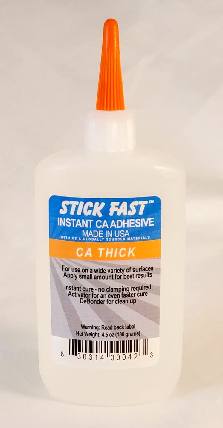Stick Fast Cyanoacrylate (CA) Dry Box Glue Kit, 3 Bottles- Thin, Medium, Thick, (4.5 oz), Storage Container, Plus Free 3 Replacement Tips, 3 Flexible Tips, Instruction Manual