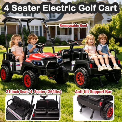 Image of NEWQIDA 4 Seater Electric Golf Cart for Kids 24V Ride on Toys, Red
