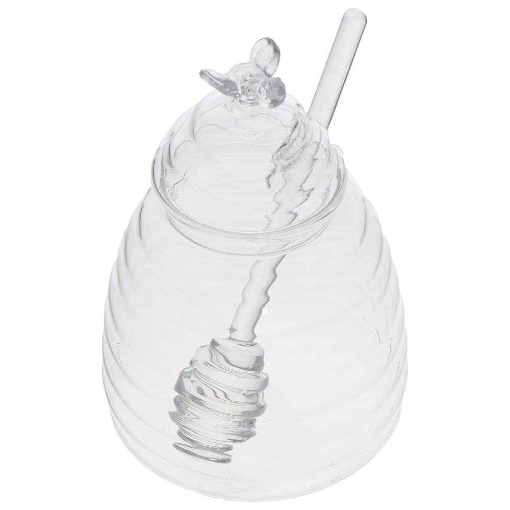 Honey Jar with Dipper and Lid, Honey Bee Pot, 15oz Glass Beehive Honey Pot for Home Kitchen