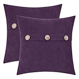 HWY 50 Fundas para Cojines con Triple Botón 50x50 cm 2 Piezas, Color Púrpura
