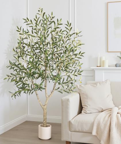 Lopekuty Olivenbaum Künstlich im Cremefarben Topf - 150cm kunstpflanze olivenbaum wie echt oliven Baum künstlich Olivenbaum Deko für Zuhause Wohnzimmer Schlafzimmer Büro Garten