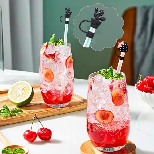 Image of 8-Piece Set Stanley Straw Cover Cap for Tumbler, Reusable Silicone Straw Protectors with Dust-Proof Design, Compatible with Stanley Sipper Accessories & Tumblers (Black)