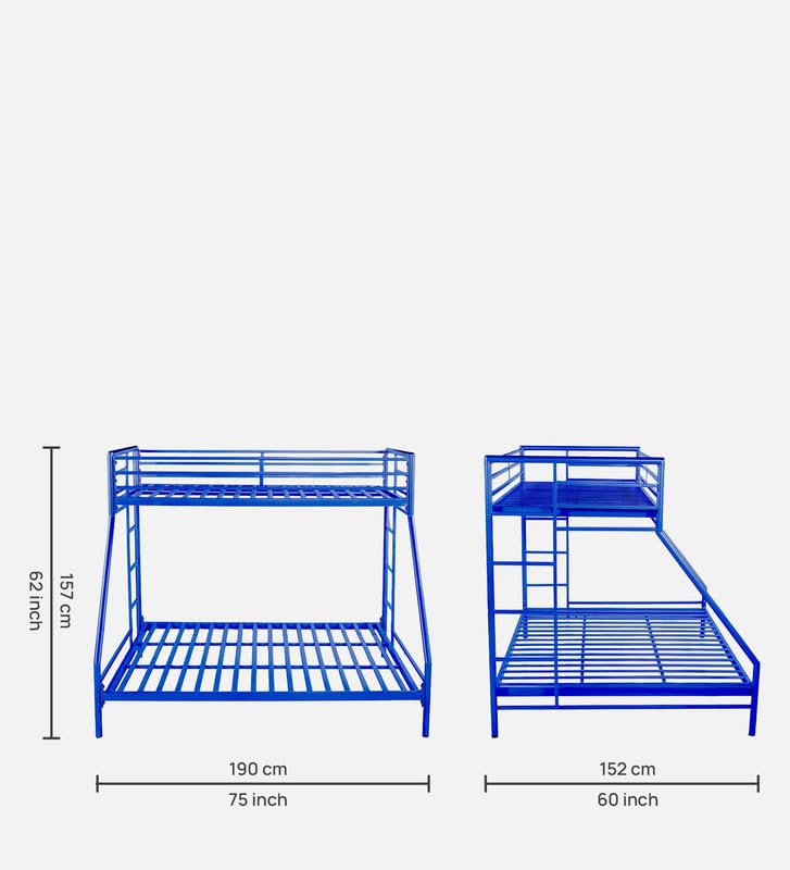 Image of Twin Over Twin Metal Bunk Bed | Bunk Bed Without Storage for Kids & Adult | Double Decker Cot for Kids Room | Space-Saving | Metal Bunker Cot (Mattress Not Included) (Base Blue M)