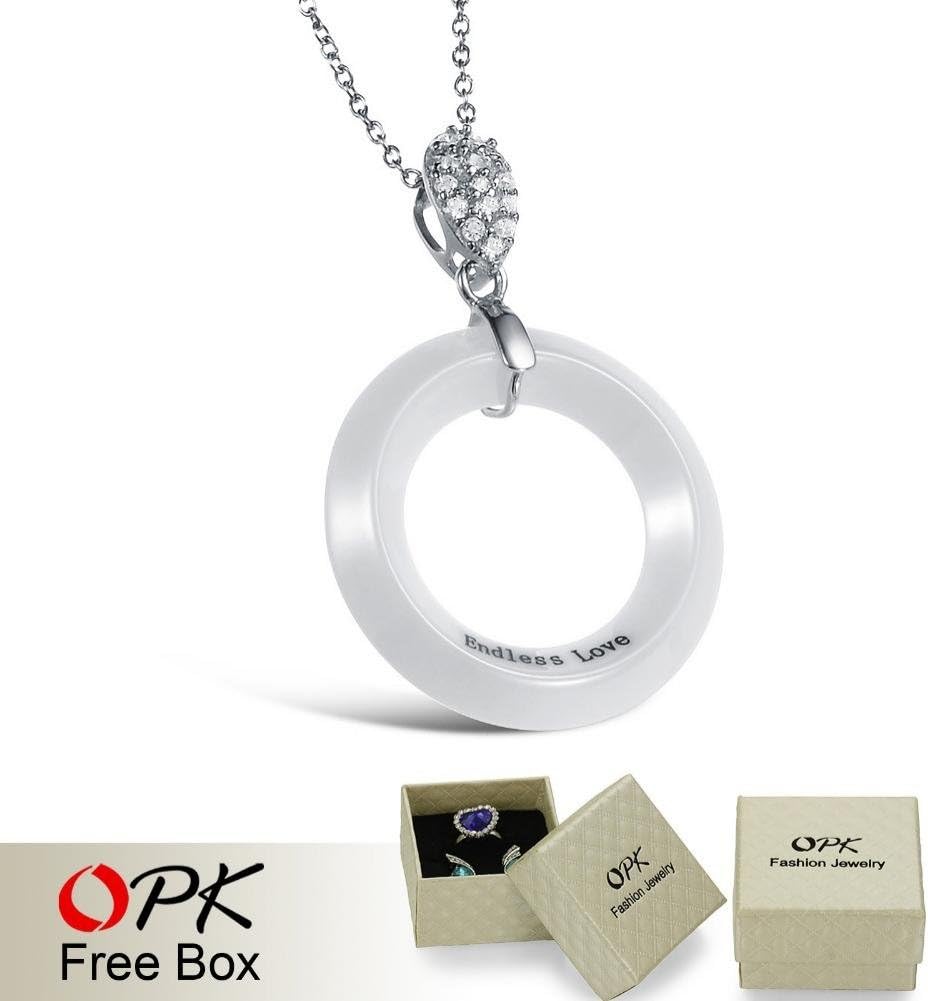 Stars Pavilion "Endless Love" Jewelry New Arrival White Ceramic Round Pendent Shining Crystal Drill Women Necklace, 816