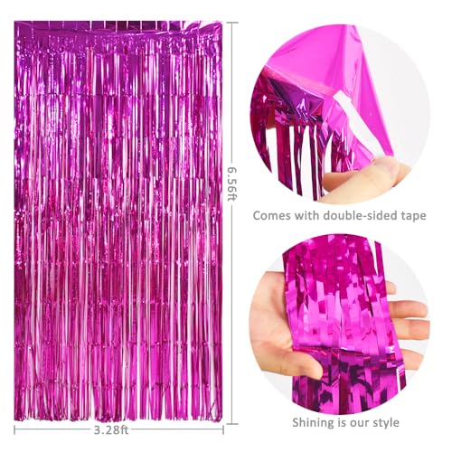 Image of TONIFUL 3-Pack Door Streamers, Metallic Photo Booth Backdrop with Foil Fringe Curtain for Birthday, Bridal Shower, Bachelorette Party Decor (9.9ft x 6.6ft, Pink)