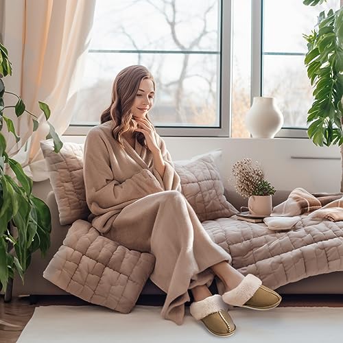 Image of Womens Slippers with Fluffy Fur Soft Memory Foam House Shoes, Christmas Gifts Christmas Slippers for Women Mom Grandma