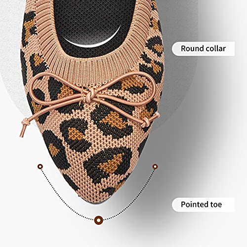 Shupua Women's Flats Black Flats Shoes Pointed Toe Ballet Flats Comfortable Bow Girls Flats Dressy(Brown Leopard.us6) #TOP3