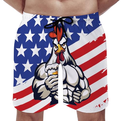 Funny Rooster American Flag Men's Swim Trunks Patriotic Chicken Summer Surfing Shorts Swimwear Bathing Pants with Pockets4