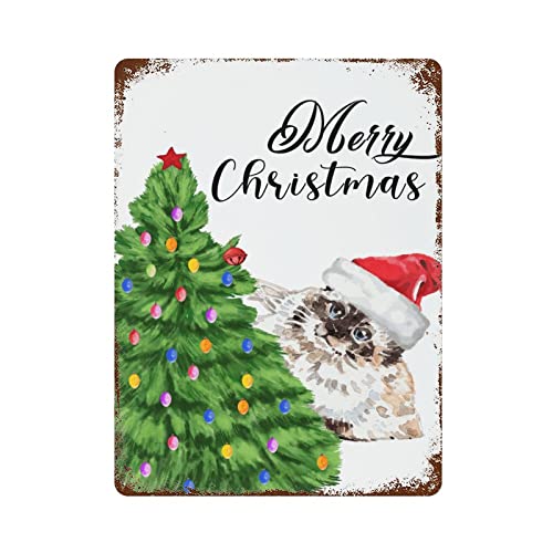Wodevor Patio Signs And Decor Outdoor Meowy Christmas Cat Metal Sign 12X16 Inch Merry Christmas Cat Plaque Tin Sign For Garage Man Cave Bar Kitchen #TOP2