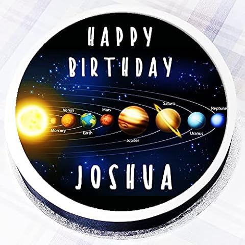 Personalised Space Cake Topper - Solar System Galaxy Milky Way Cosmic Cake Decoration - Edible Wafer or Icing - 7.5" Round Cover