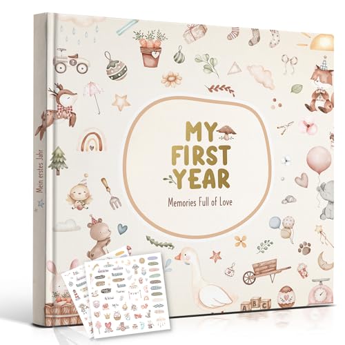Hyggartn Baby Memory Book My First Year Journal with Stickers (84 Pages) Gender-Neutral Keepsake for Boys & Girls Thoughtful Gift for New Parents