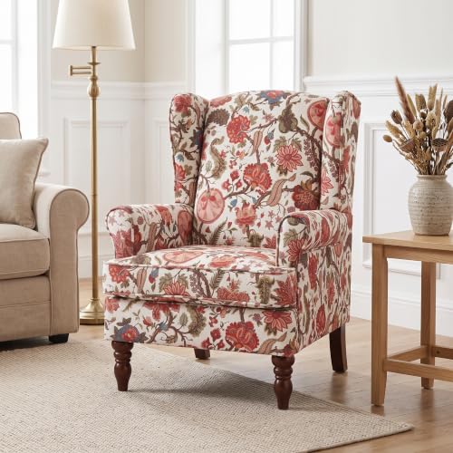 SYMCAVE Mid Century Floral Wingback Accent Chair Floral Red