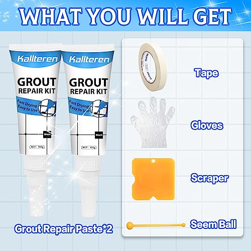Tile Grout Paint, 2 Pcs Black Grout Cleaner Sealer For Shower, Grout Filler Tube For Kitchen, Grout Repair For Bathroom Floor, Fast Drying Grout Pen, Grout Refresh Easy And Safe To Use(Black) #TOP4
