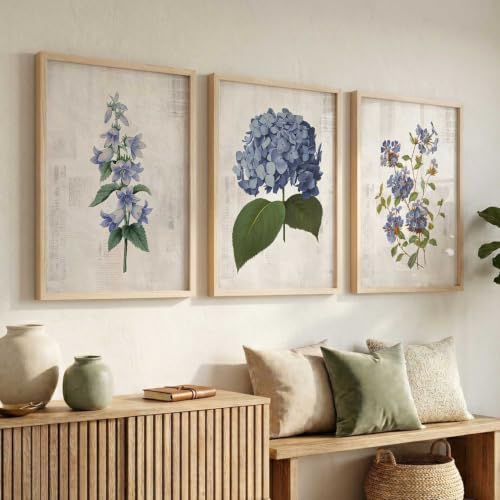 Image of kotart Home Decor Floral Painting Decorative Wall Art | Aesthetic Poster With Frame For Living Room Bed Room Hotel Wall Decor Digital Reprint Set of 3 (19X25 inch)