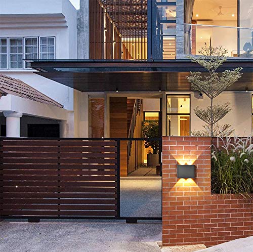 Image of Modern LED IP65 Waterproof Exterior Wall Lamp with Backing Plate, 8W 86V-265V Warm White 3000K Aluminum Indoor Outdoor Surface Mount Rainsafe Matte Black Up Down Porch Staircase Hallway Garage