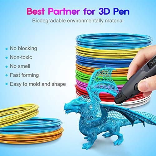 TECBOSS 3D Pen PLA Filament 1.75mm, 26 Colors 3D Printer Filament, Each Color 10 Feet, Including 6 Glow in The Dark 1 Transparent Color Refills, Bonus 250 Stencils e-Book, Filament for 3D Pen