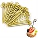 JapanBargain 1596x2, Bamboo Cocktail Picks Skewers for Appetizer Snack Sandwich Finger Food Tapas Fruit Kabob BBQ Hors D'oeuvre Twisted End Knotted Bamboo Sticks, 4 inch, 100pcs