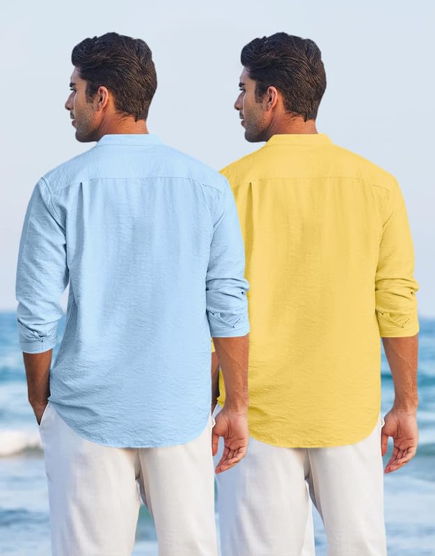 Image of Macsivo Combo of Men's Regular Fit Cotton Blend Solid Casual Short Kurta with Mandarin Collar and Pockets Kurta Pack of 2