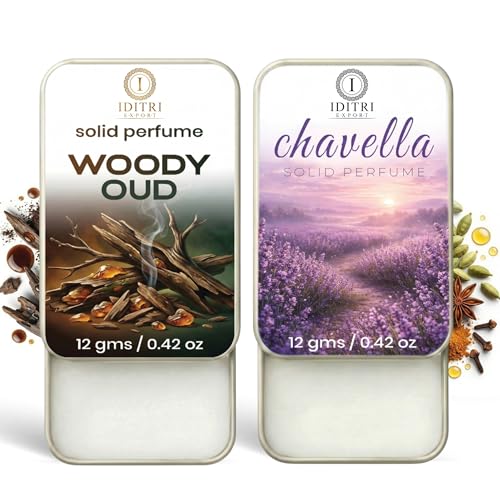Image of IDITRI EXPORT Solid Perfume |Woody oud&Chavella Alcohol Free Wax Perfume Balm, Long Lasting | Pocket Tin 12g, Pack Of 2| Non Greasy Smooth Glide, Travel Friendly Men And Women