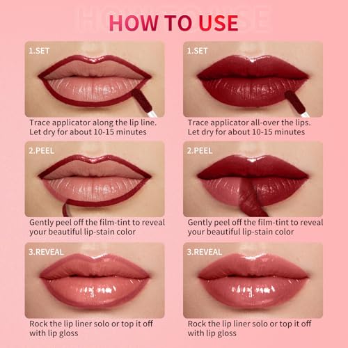 CAMERIC Peel Off Lip Stain Liner 2-in-1 Lip Gloss Oil Makeup Combo, Lip Liner Stain Smudge-Proof, Highly Pigmented Color, Transfer-Proof, Waterproof, Glitter Lip Glaze Moisturizing — view 5