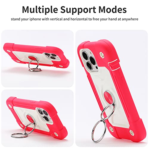 Image of MARKILL Compatible with iPhone with Built-in 360Rotating Ring Stand, Military Grade Drop Protection Full Body Rugged Heavy Duty Case Durable Cover (Hot Pink, iPhone 13 Pro Max 6.7 inch)