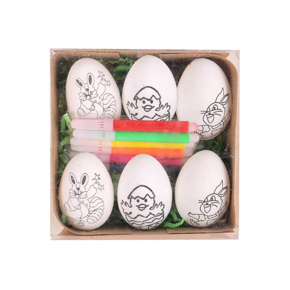 CTRLZS 6 Pcs Easter DIY Hand-Painted Eggs 2024 Cartoon Eggs Children'S Handmade Gift Easter Egg Painting Kit Easy Install -C