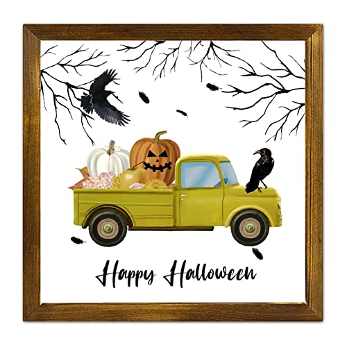 Décoration Halloween citrouille panneau bois vintage à suspendre