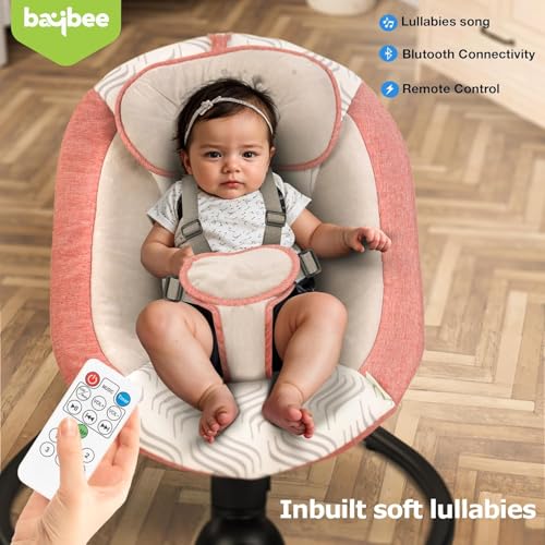 Image of BAYBEE Electric Baby Swing Cradle for New Born Baby | Rocker for Babies with Adjustable Speed & Safety Belt | Automatic Swing Cradle with Mosquito Net, Music & Toys for Infant Boys Girls (Pink)