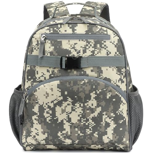 FlowFly Kids Backpack for Toddler Boys Girls, Simple Lightweight Bookbag for Daycare Kindergarten Elementary School Travel, Small Modern Bag (Medium 15''), Digital Camo