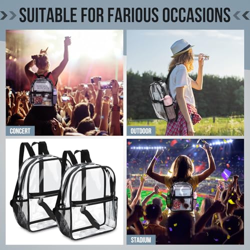 Image of Sweetude 12 Pcs Clear Backpack for Stadium Events Bulk 11.5x9.5x5.5 Inch Small Transparent Bag with Front Pocket for Concert Travel (Black)