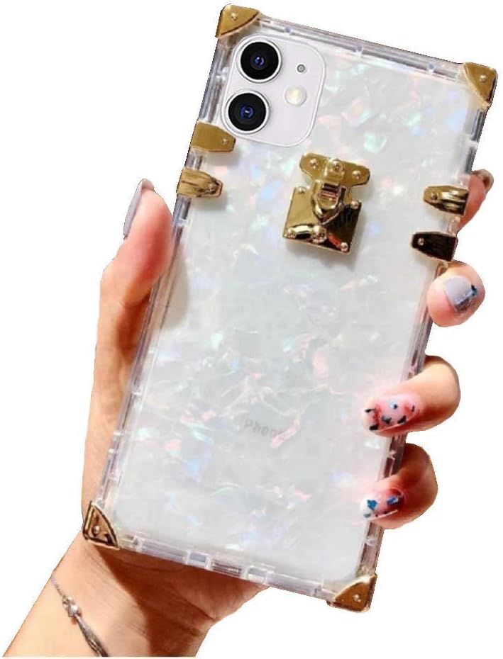 KAPADSON for iPhone Xs Max 6.5" Clear Case, Luxury Clear Crystal Square Metal Corner Fashion Soft Cover
