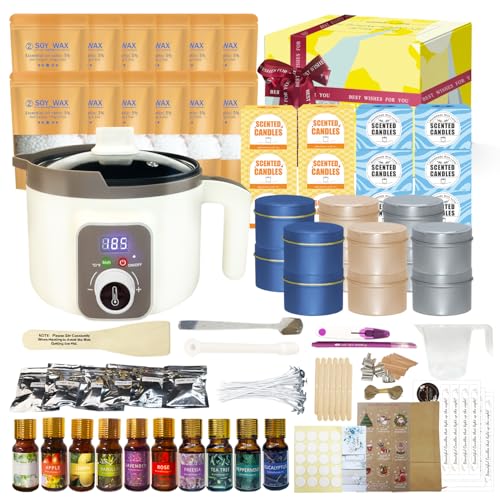 LINGQIAN DIY Kerzen Set Selber Machen mit Digitalem Schmelzer Elektrisch Kerzengieß Starter Kit Sojawachs Komplettset 12 Kerzendosen 12 Duftölen Kerzenherstellung Set mit Duft