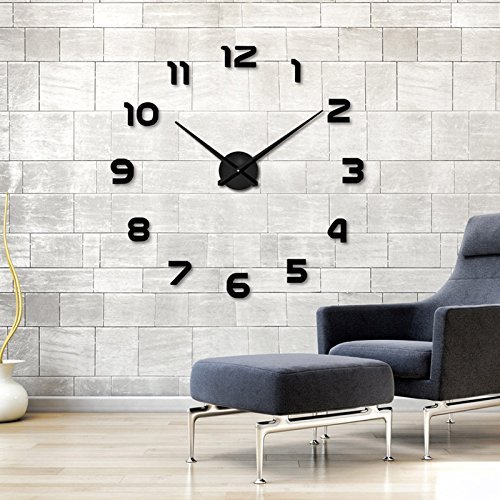 WorldCare® Muhsein Metal Moderm DIY Wall Clock Acrylic Metal Mirror Wall Watch Home Decoration Super Big Clocks Black 47 inch