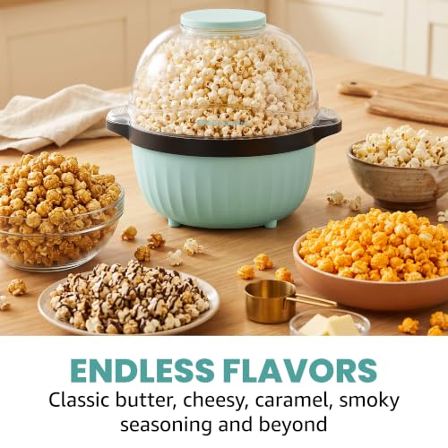 Image of Elite Gourmet 4.5Qt. Stirring Popcorn Maker with Ceramic Coated Plate, Stirring Rod, Clear Cover Doubles as Serving Bowl, Butter Melting Tray, Up to 18 Cups, Makes Fresh Buttery Popcorn, Mint