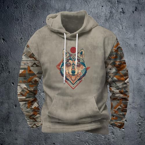 Mens Western Cowboy Hoodies Retro Aztec Graphic Sweatshirts for Men Casual Long Sleeve Pullover Tops with Pocket4