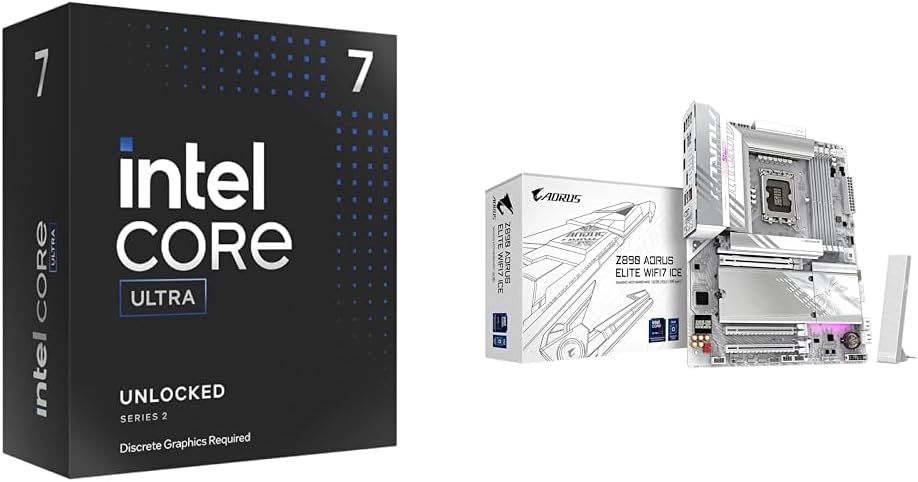 Intel Ultra 7 Desktop Processor 265KF - 20 cores (8P+12E) & GIGABYTE Z890 AORUS Elite WIFI7 ICE Intel Core Ultra (Series 2) LGA 1851 Motherboard, ATX, DDR5, 3X M.2, PCIe 5.0,WIFI7,2.5GbE LAN,EZ-Latch