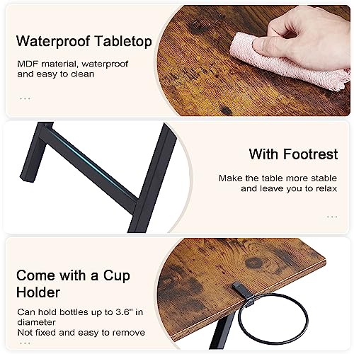 Image of VECELO Folding TV Tray for Eating Set of 2, Portable Dinner /Snack Table with Cup Holder for Couch, Living Room and Small Space, Antique Brown