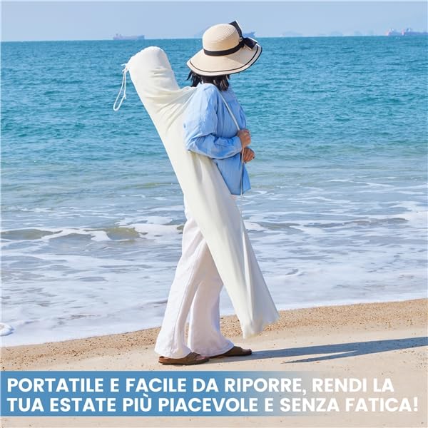 Yaheetech Ombrellone da Spiaggia Giardino Inclinabile con Frange 215 cm in Poliestere e Metallo con Borsa per Trasporto Protezione UV Esterno Cortile Piscina Crema