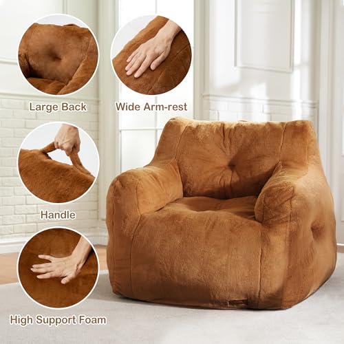 Image of Hobestluk Bean Bag Chair for Adult Small Bean Bag Chairs with Arms Furry Beanbag Chair with Foam Filler Stuffed Bean Bag Sofa for Reading in Bedroom Living Room and Dorms(Brown)