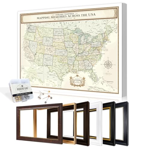 Image of DECORARTS - Oversized Personalized Push Pin Travel Map USA, Custom Name, Pin Board Canvas Wall Art, Colorful United States Decor, Optional Wood Frame, Giclee Print, Handcrafted in USA, 40x30''