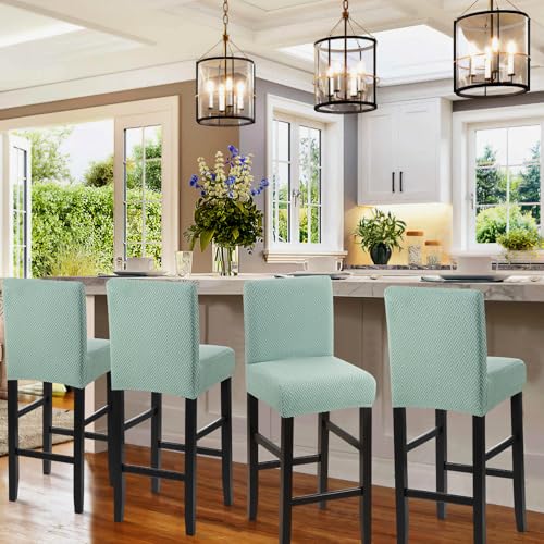 Image of YISUN Waterproof Bar Stool Covers, Stretch Pub Stool Chair Cover Removable Washable Counter Stool Covers Bar Stool Slipcovers for Kitchen, Pub, Dining Room (4 Pack, T-Green)