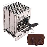 CAMPMAX Portable Folding Camping Wood Stove for Outdoor Cooking, Sturdy Lightweight 304 Stainless Steel Wood Burning Camp Stove with Grill for Backpacking BBQ Small/Large (Small)