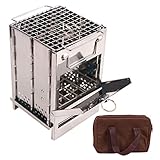 CAMPMAX Portable Folding Camping Wood Stove for Outdoor Cooking, Lightweight Stainless Steel Wood Burning Camp Stove with Grill for Backpacking BBQ Picnic, Small