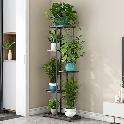 Linzinar Plant Stand Metal 5 Tier 6 Potted Multiple Flower Pot Holder Shelf Indoor Outdoor Planter Display Shelving Unit For Patio Garden Corner Balcony Living Room (5 Tier 6 Potted, Dark Grey) #TOP2