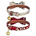 PUPTECK Puppy Collar with Bell XXS Dog Collar Charm Adjustable Bowtie Soft Leather for Cats Kittens Extra Small Dogs 2 Packs