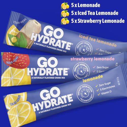 Image of GoHydrate Sugar Free Electrolytes Powder - Lemonade Mixed, 15 Packs | Low sodium instant hydration daily drink mix; water flavor packet singles with Vitamin D