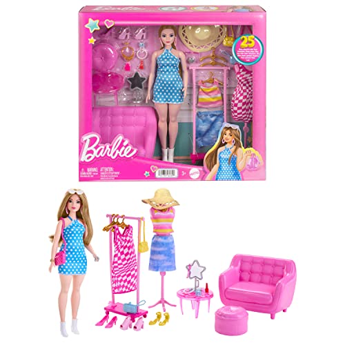 Barbie - Fashion-Set mit Puppe und Kleiderschrank-Set mit Kleidung,...