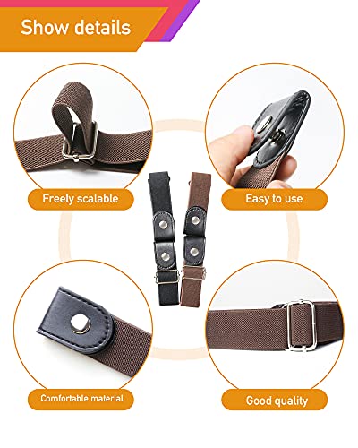No Buckle Comfortable Elastic Stretch Belts for Womens, Black Elastic Waist Adjustable Invisible Belts for Jeans Pants（2 Sets）4